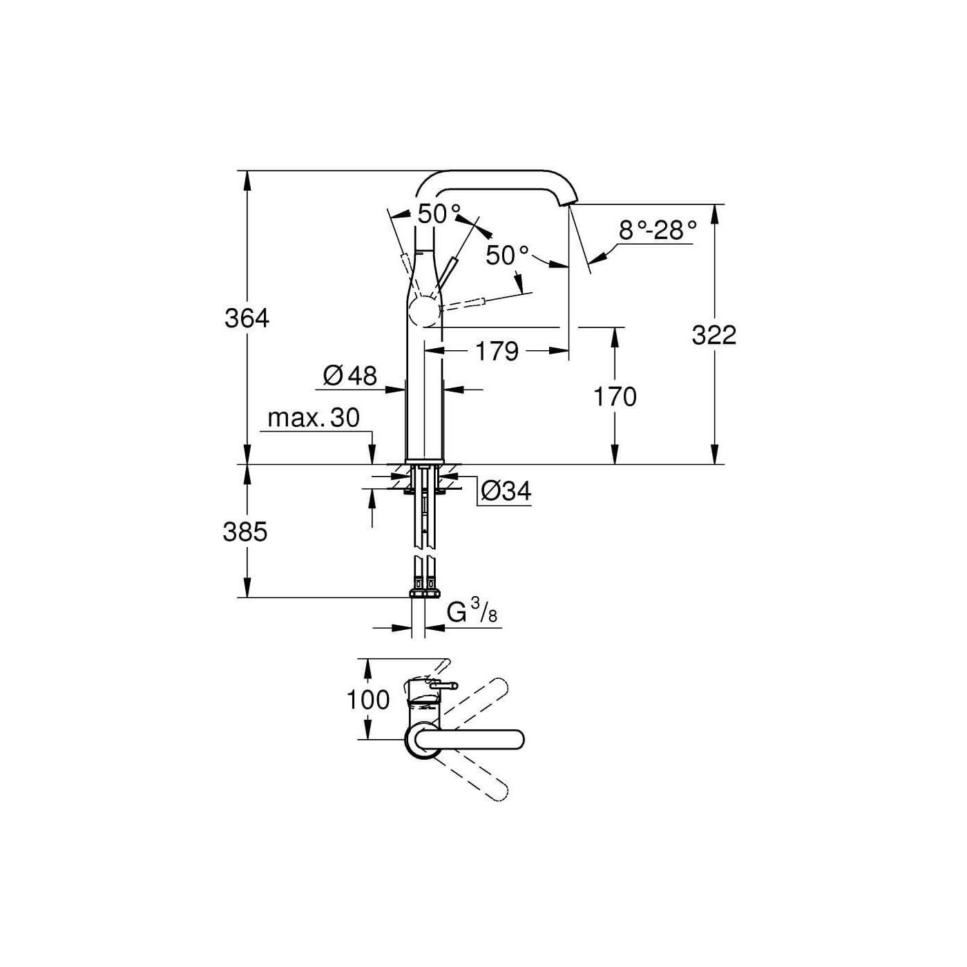 Bateria Umywalkowa Essence XL Phantom Black 24170KF1 Grohe