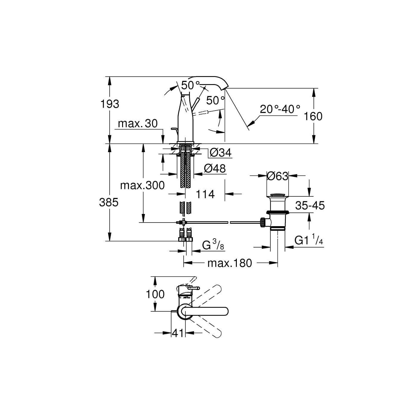 Bateria Umywalkowa Essence M Chrom 24173001 Grohe