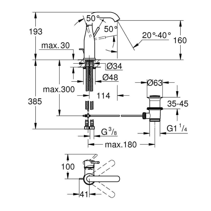 Bateria Umywalkowa Essence M Chrom 24173001 Grohe