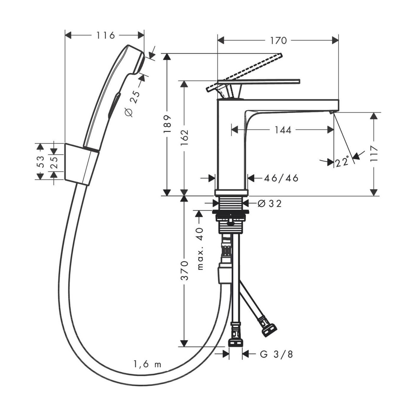 Bateria Umywalkowa Tecturis E Z Główką Bidette Chrom 73210000 Hansgrohe