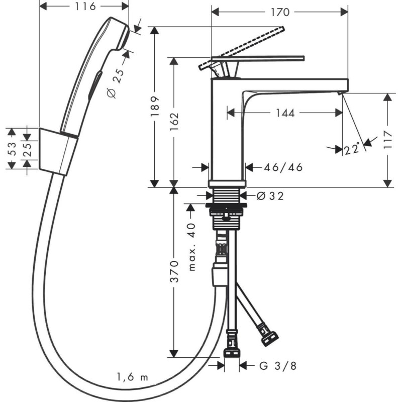 Bateria Umywalkowa Tecturis E Z Główką Bidette Czarny Mat 73210670 Hansgrohe