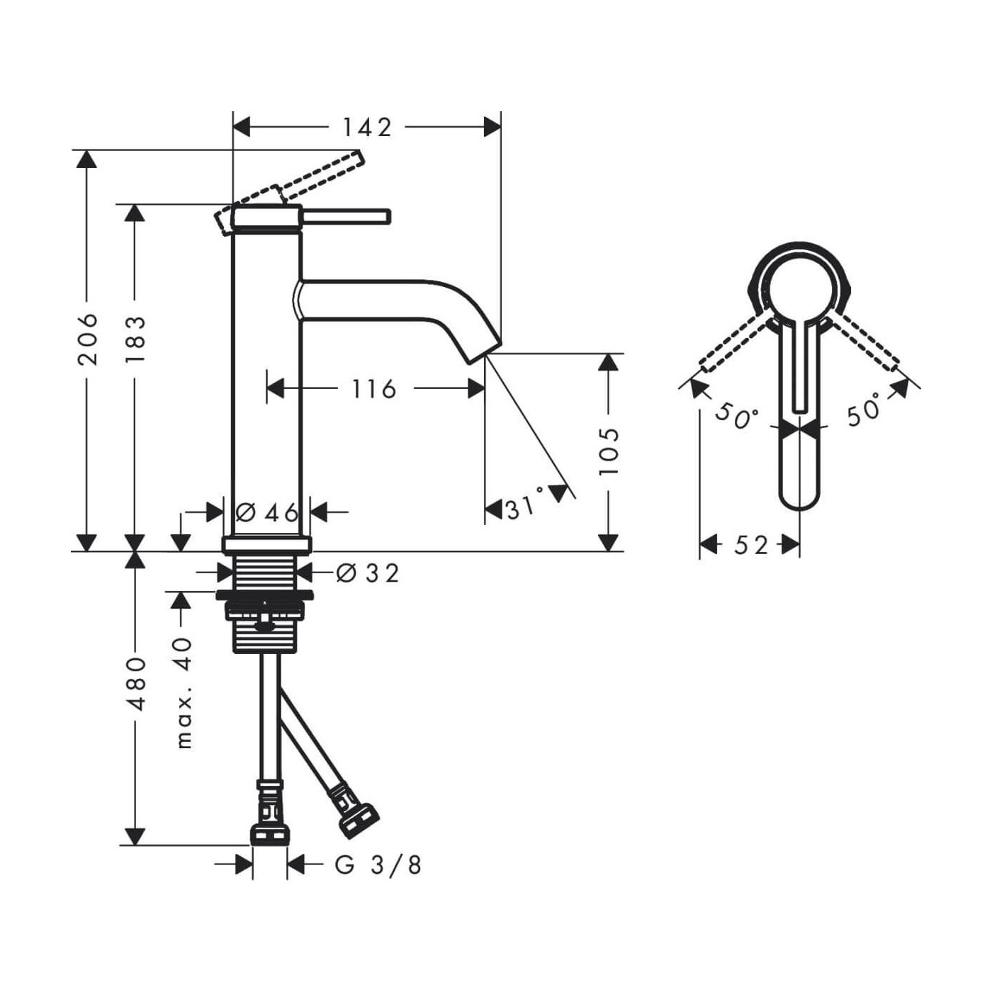 Bateria Umywalkowa Tecturis S Biały Mat 73311700 Hansgrohe