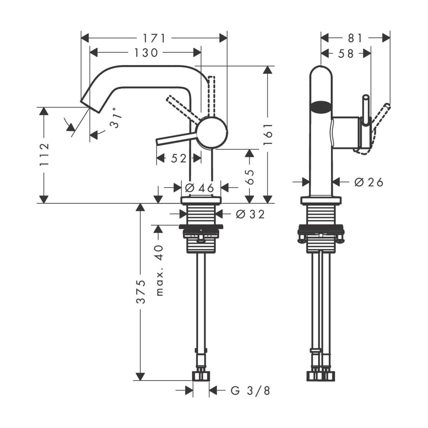 Bateria Umywalkowa Tecturis S Coolstart Brąz Szczotkowany 73321140 Hansgrohe