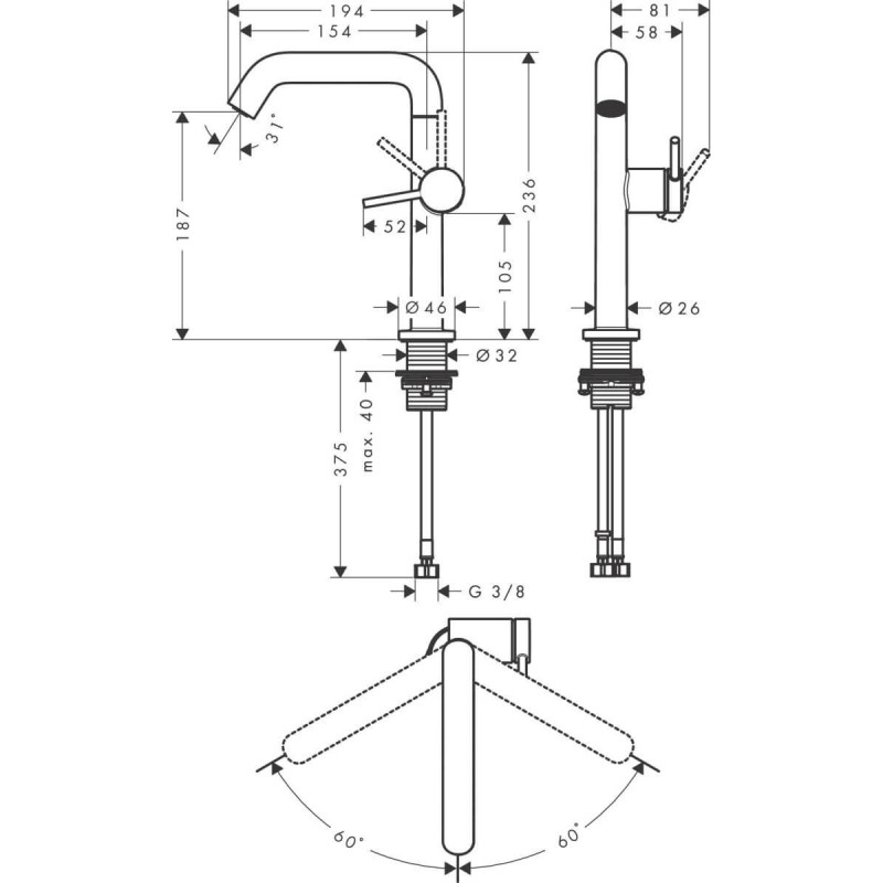 Bateria Umywalkowa Tecturis S Coolstart Brąz Szczotkowany 73360140 Hansgrohe