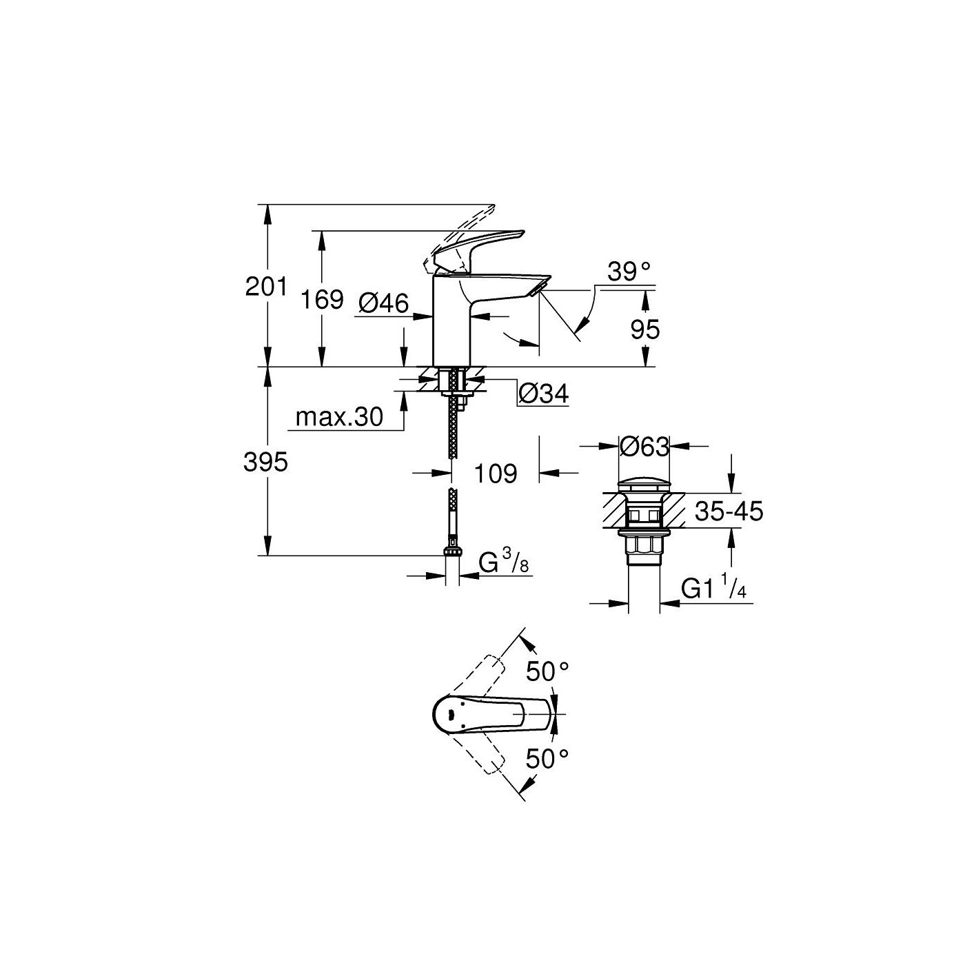 Bateria Umywalkowa Eurosmart Professional S Matte Black 239222433 Grohe