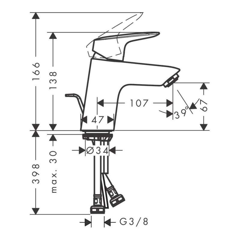 Bateria Umywalkowa 70 Coolstart Z Kompletem Odpływowym Z Cięgłem Logis 71072000 Hansgrohe