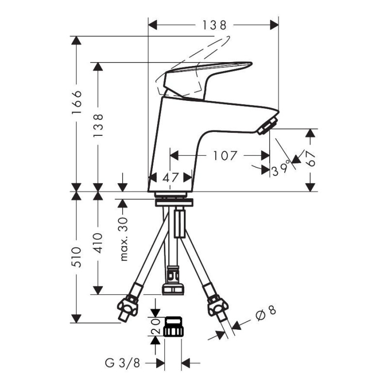 Bateria Umywalkowa Lowpressure Do Bezciśnieniowych Podgrzewaczy Wody Push-Open Logis 71074000 Hansgrohe