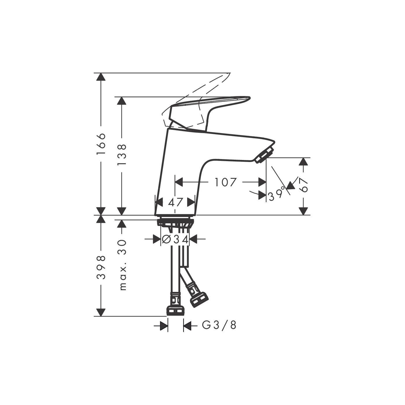 Bateria Umywalkowa 70 Z Kompletem Odpływowym Push-Open Logis 71077000 Hansgrohe