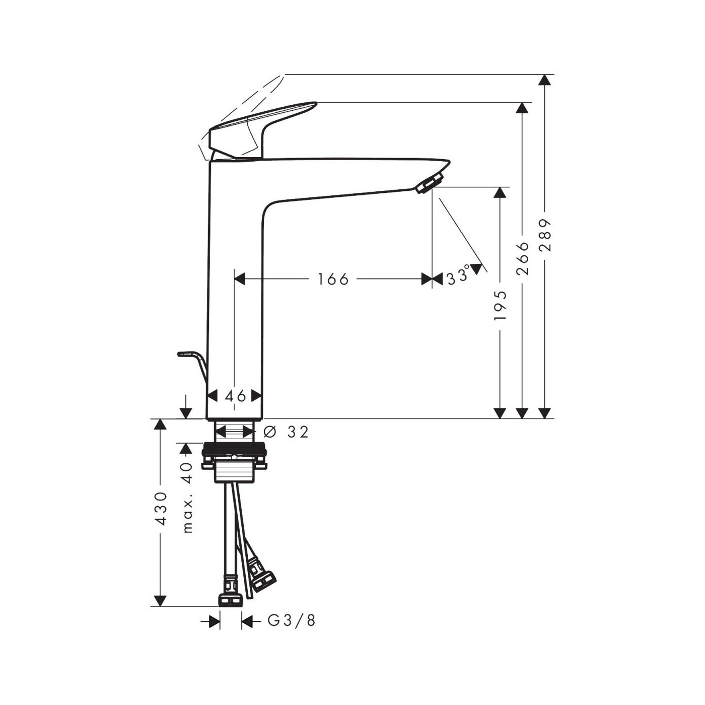 Bateria Umywalkowa 190 Z Kompletem Odpływowym Z Cięgłem Logis 71090670 Hansgrohe