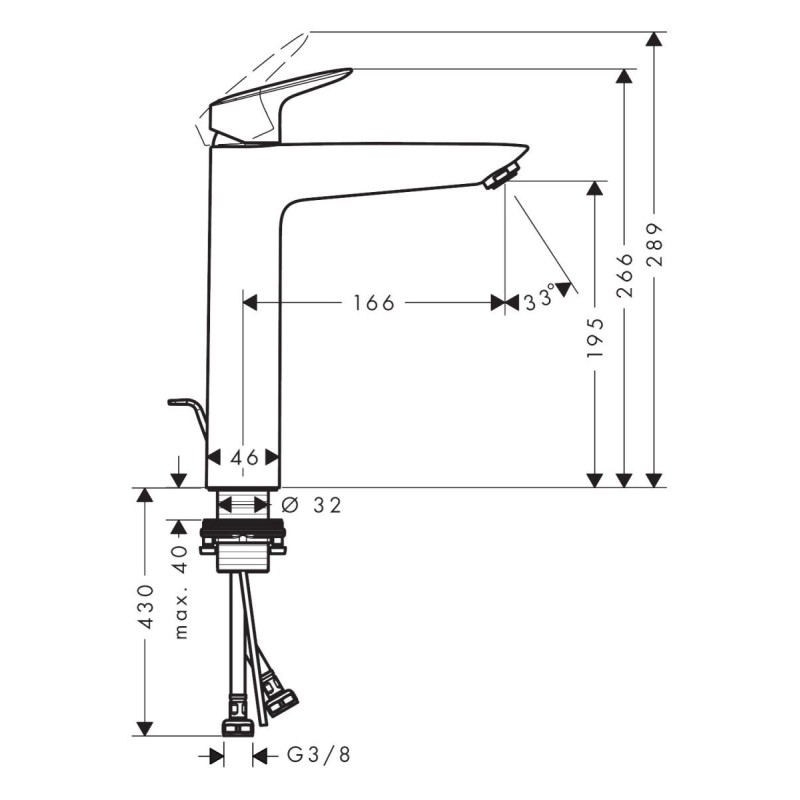 Bateria Umywalkowa 190 Z Kompletem Odpływowym Z Cięgłem Logis 71090670 Hansgrohe