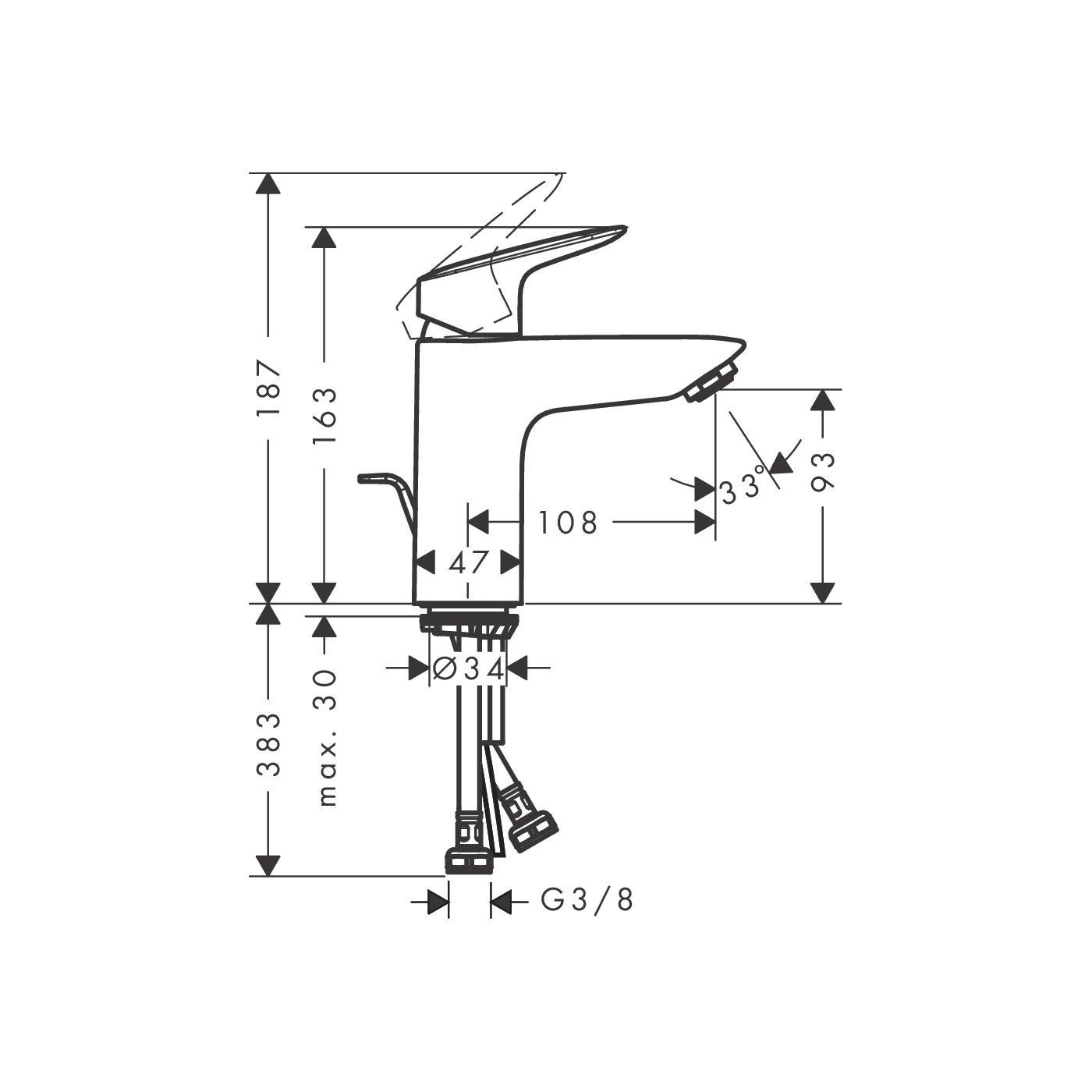 Bateria Umywalkowa 100 Coolstart Z Kompletem Odpływowym Z Cięgłem Logis 71102000 Hansgrohe