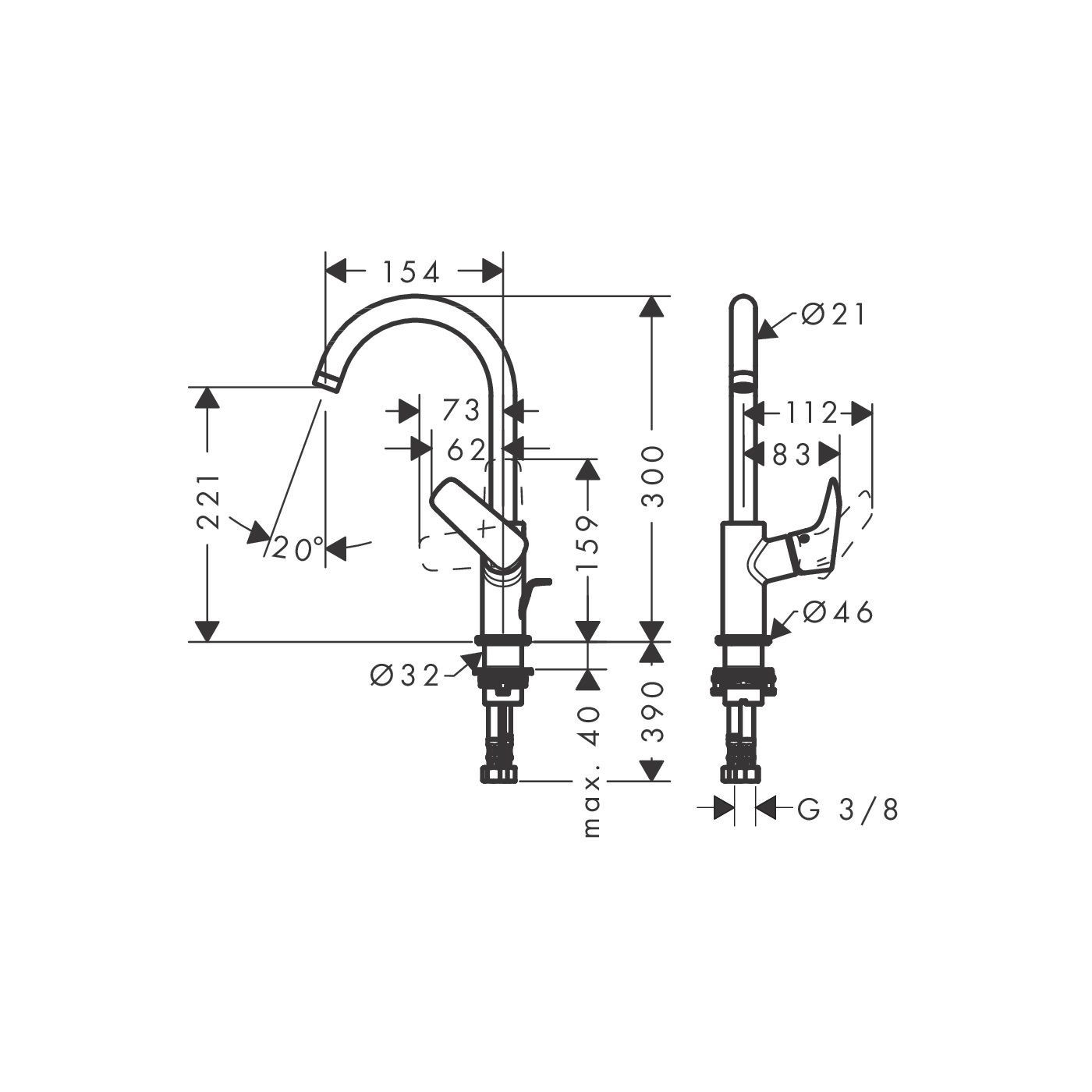 Bateria Umywalkowa 210 Z Obrotową Wylewką I Kompletem Odpływowym Z Cięgłem Logis 71130670 Hansgrohe