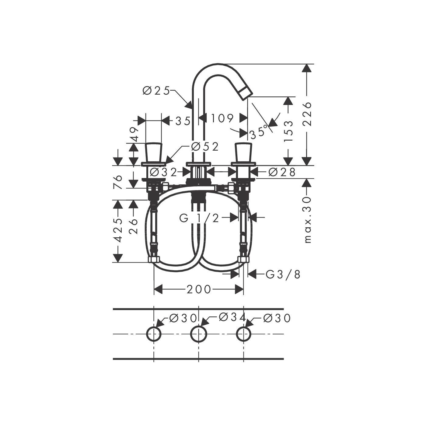 3-Otworowa Bateria Umywalkowa 150 Z Kompletem Odpływowym Z Cięgłem Logis 71133000 Hansgrohe