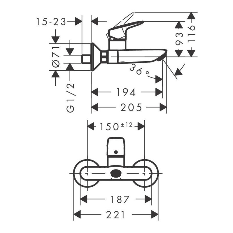 Bateria Umywalkowa Ścienna Natynkowa Logis 71225000 Hansgrohe