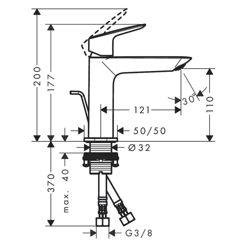 Bateria Umywalkowa 110 Fine Coolstart Z Kompletem Odpływowym Z Cięgłem Logis 71254000 Hansgrohe