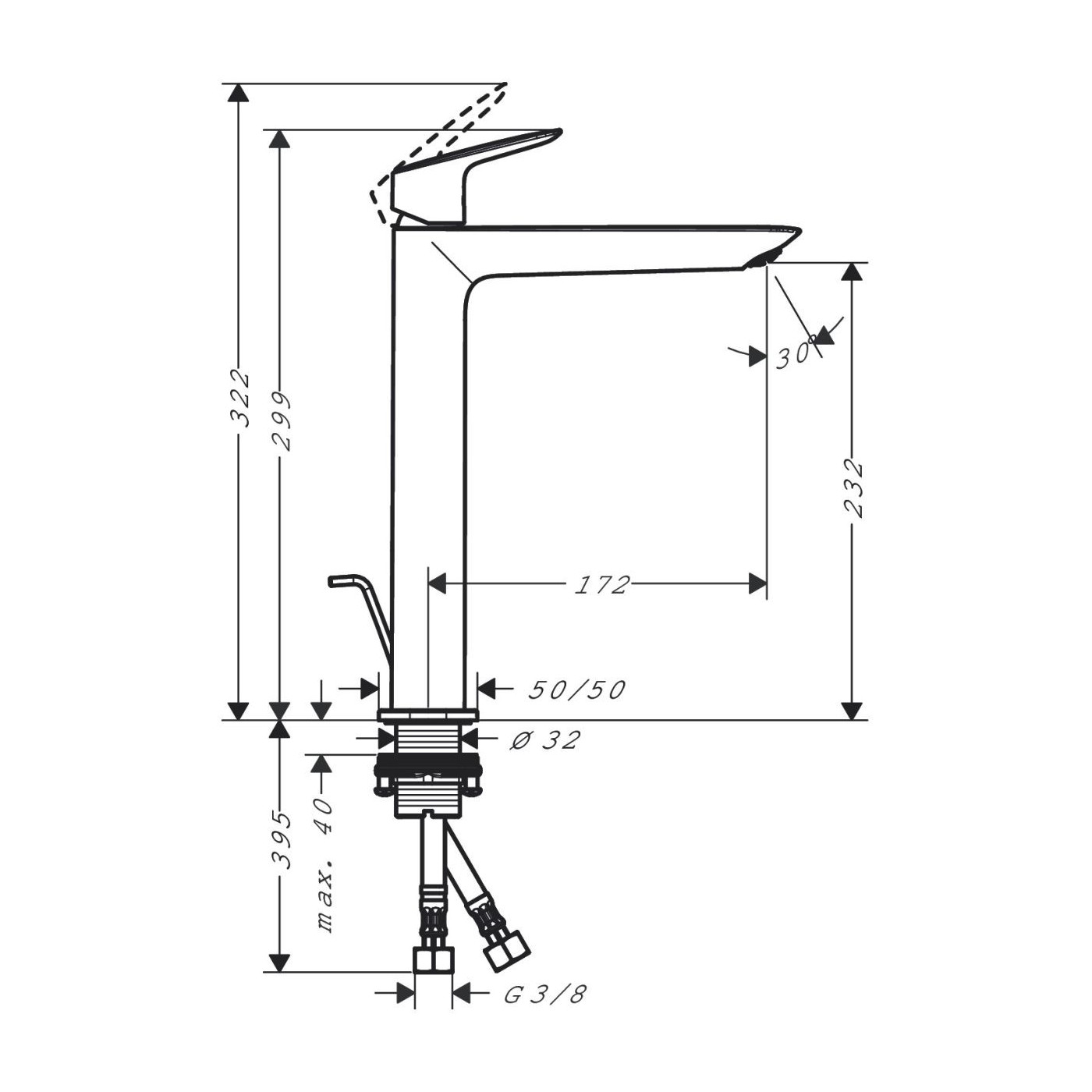 Bateria Umywalkowa 240 Fine Do Umywalek Nablatowych Z Kompletem Odpływowym Z Cięgłem Logis 71257000 Hansgrohe