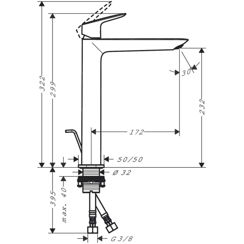 Bateria Umywalkowa 240 Fine Do Umywalek Nablatowych Z Kompletem Odpływowym Z Cięgłem Logis 71257670 Hansgrohe