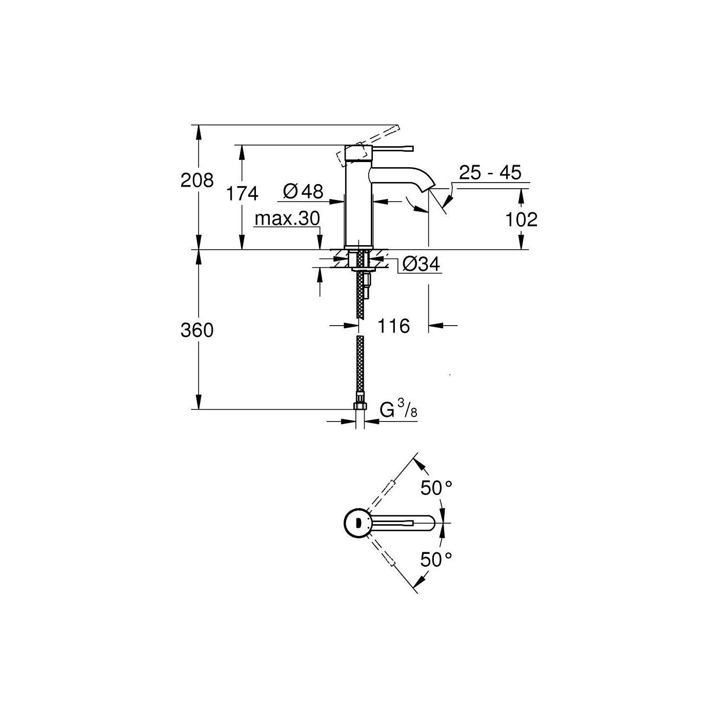 Bateria Umywalkowa Rozmiar S Essence Stal Nierdzewna 24172DC1 Grohe