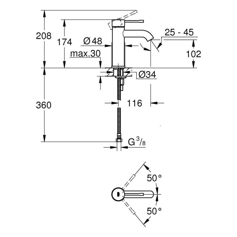 Bateria Umywalkowa Rozmiar S Essence Stal Nierdzewna 24172DC1 Grohe