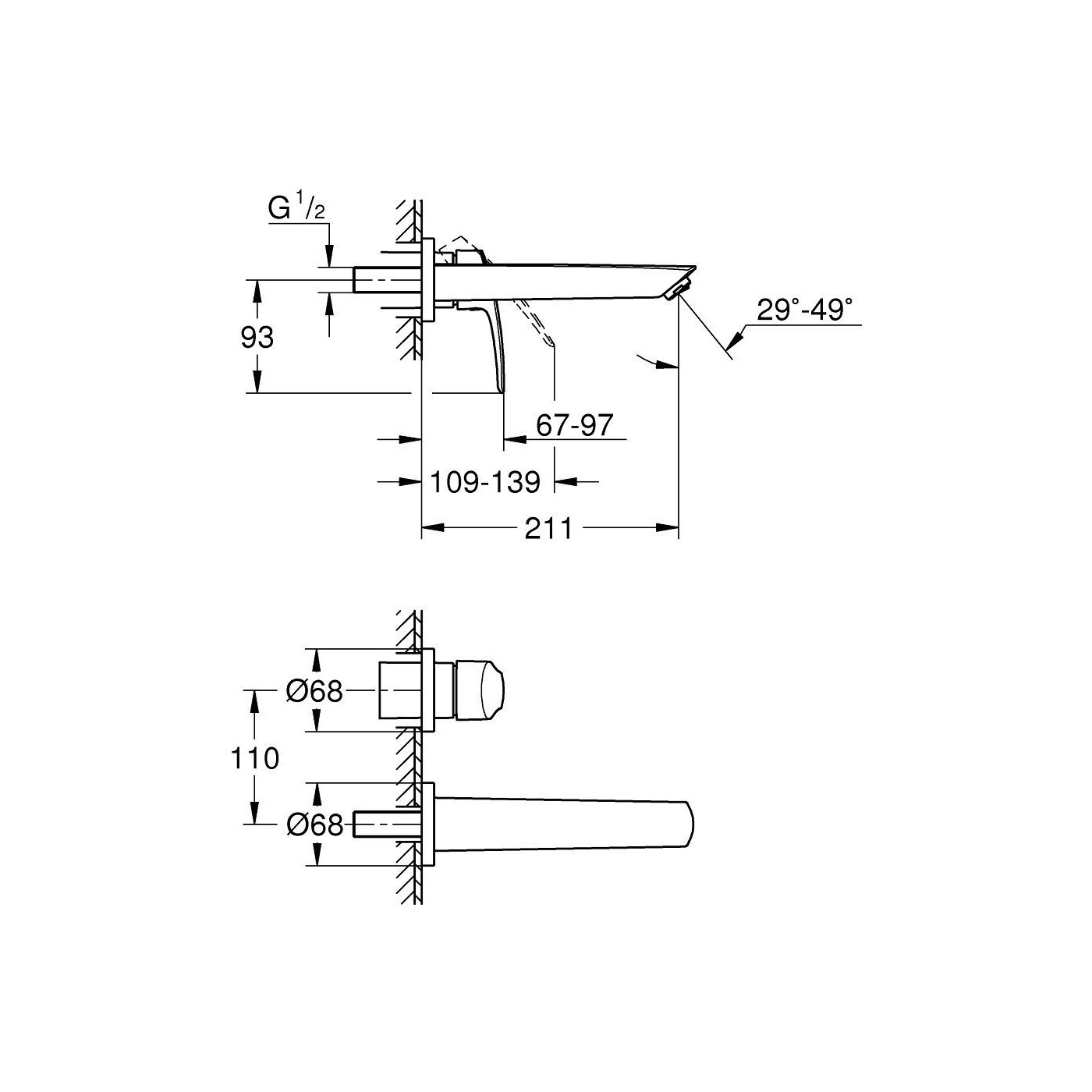 2-Otworowa Bateria Umywalkowa Do Montażu Podtynkowego Rozmiar M Eurosmart Matte Black 293382433 Grohe