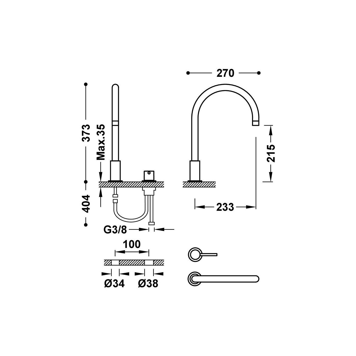 Bateria Umywalkowa Dwuotworowa Study Złoty Cava 26110501CA Tres