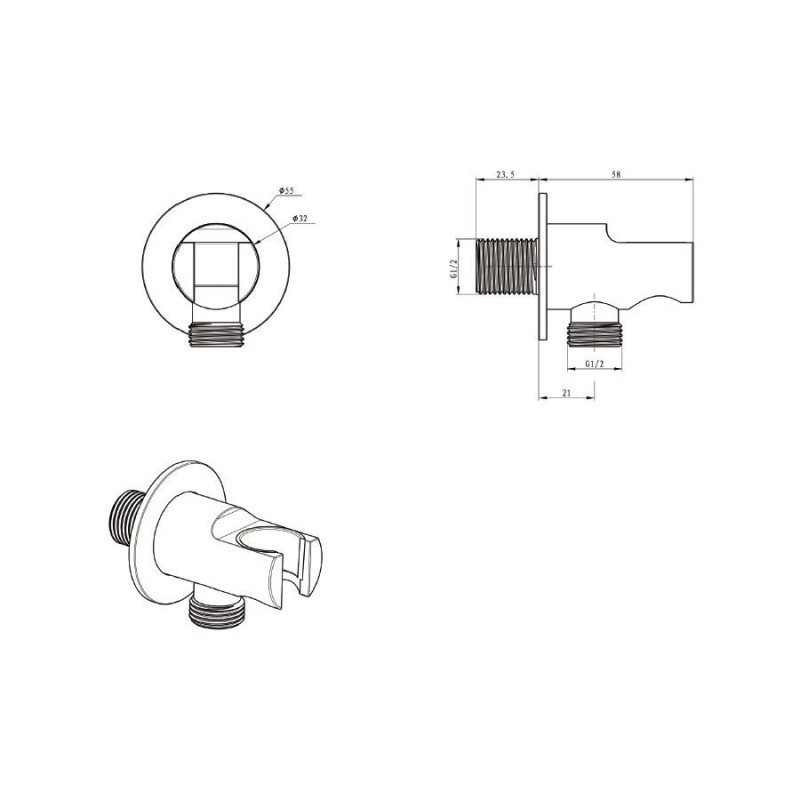 Przyłącze Kątowe Okrągłe Z Uchwytem Na Słuchawkę Prysznicową Gun Metal 04082BN Emporia