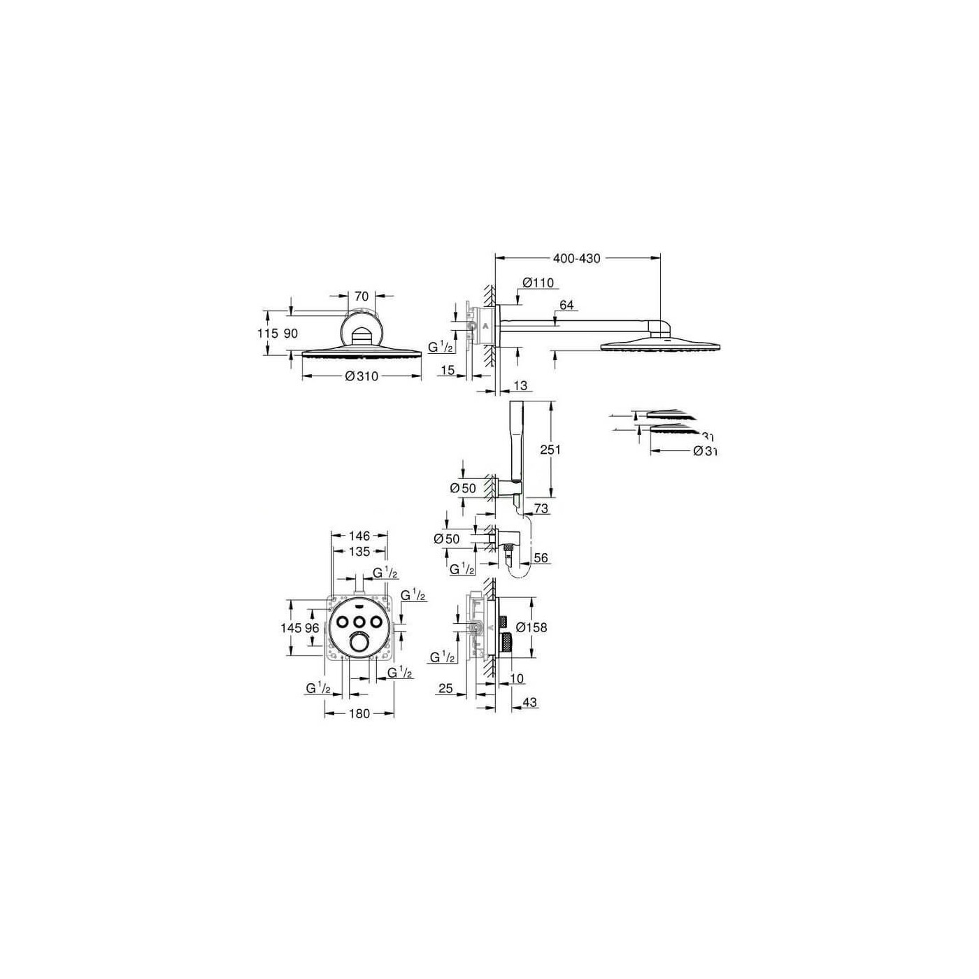 Podtynkowy Zestaw Prysznicowy SmartControl 34709000 Grohe