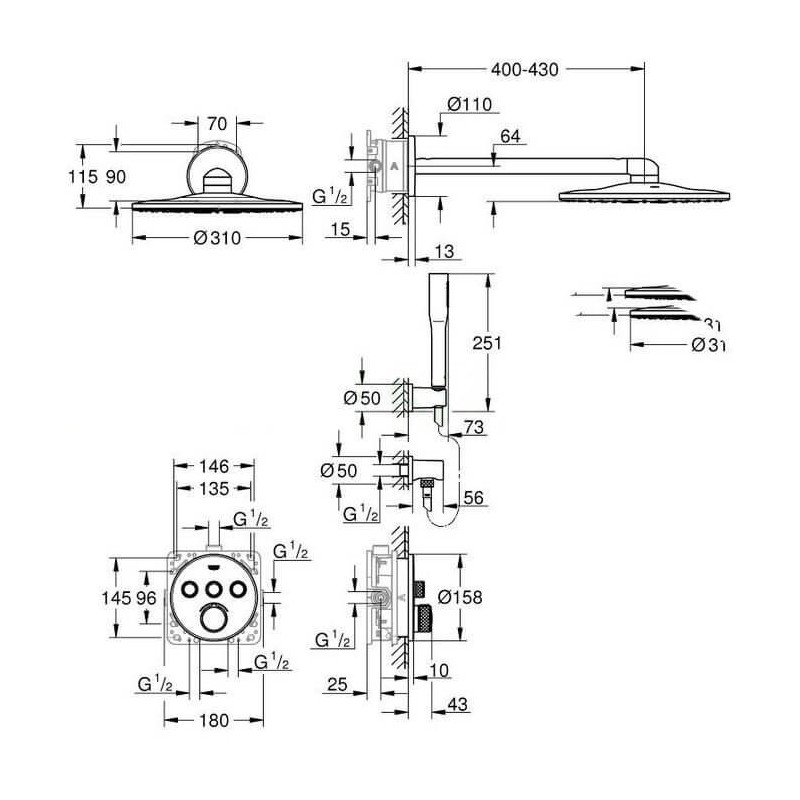 Podtynkowy Zestaw Prysznicowy SmartControl 34709000 Grohe