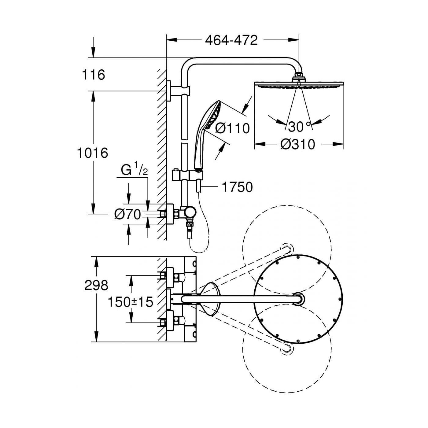 Zestaw Prysznicowy Euphoria 310 Z Termostatem Grafitowy 26075A00 Grohe
