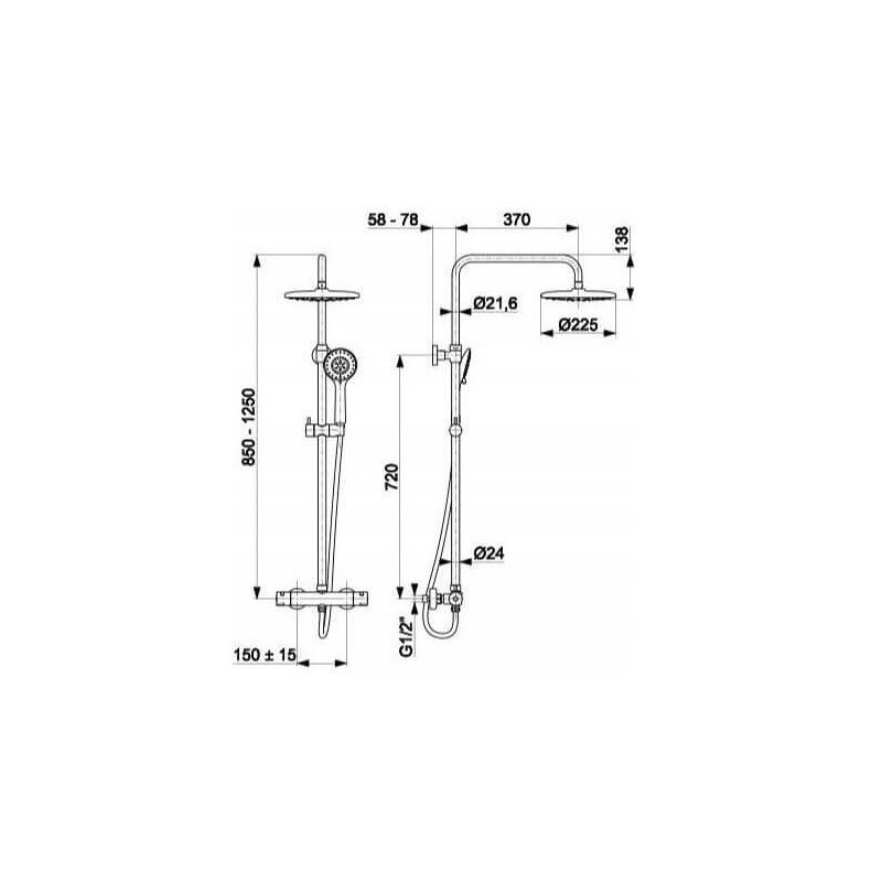 Kolumna Moza Prysznicowa Termostatyczna Czarna 225 mm 5736-910-81 KFA