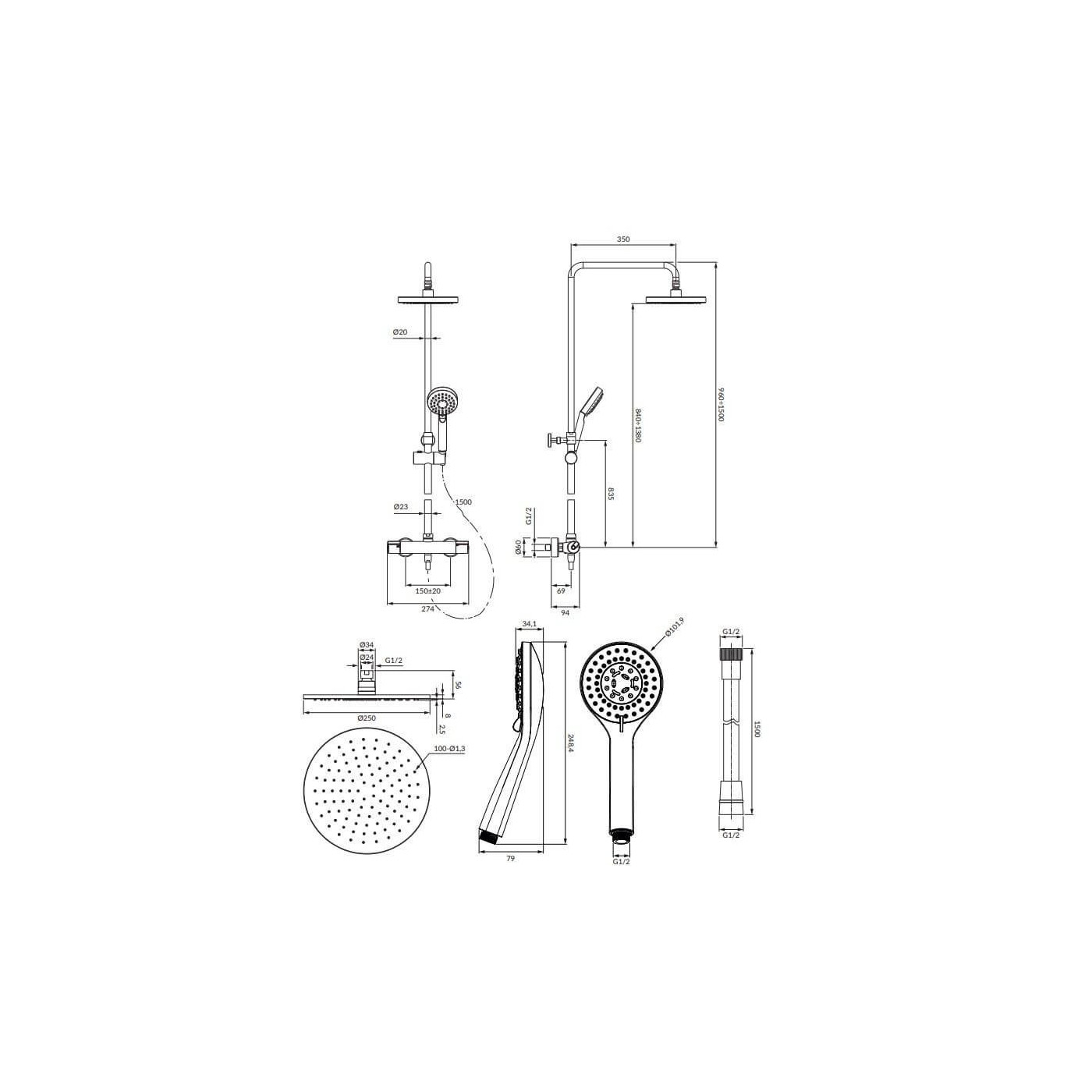 Termostatyczny System Prysznicowy Natynkowy Czarny Y1244LUXLBL Omnires
