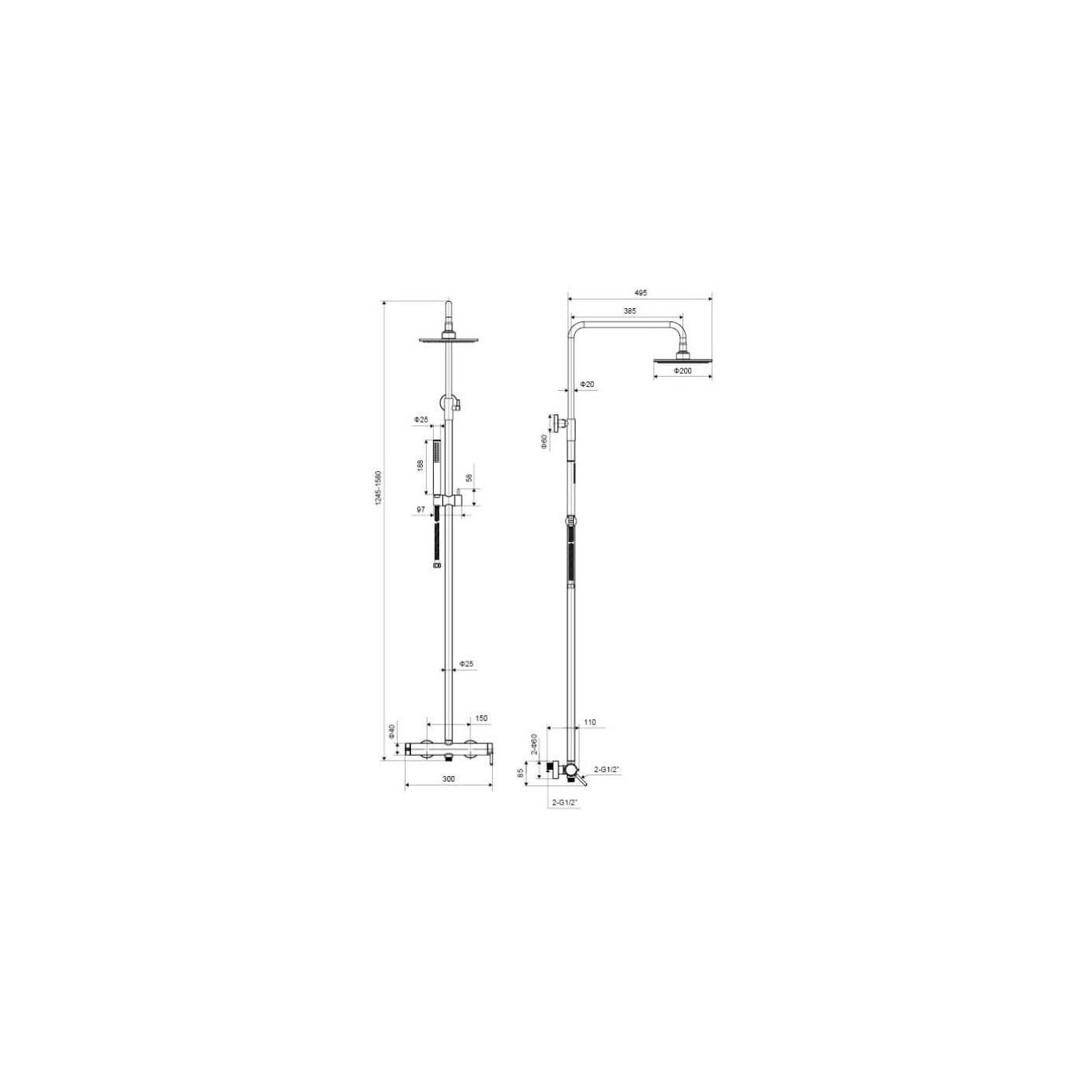 Zestaw Prysznicowy Rain Pi Chrom 91-153 cm AREX.1281CR Excellent