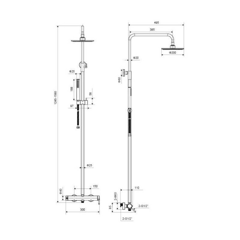 Zestaw Prysznicowy Rain Pi Chrom 91-153 cm AREX.1281CR Excellent
