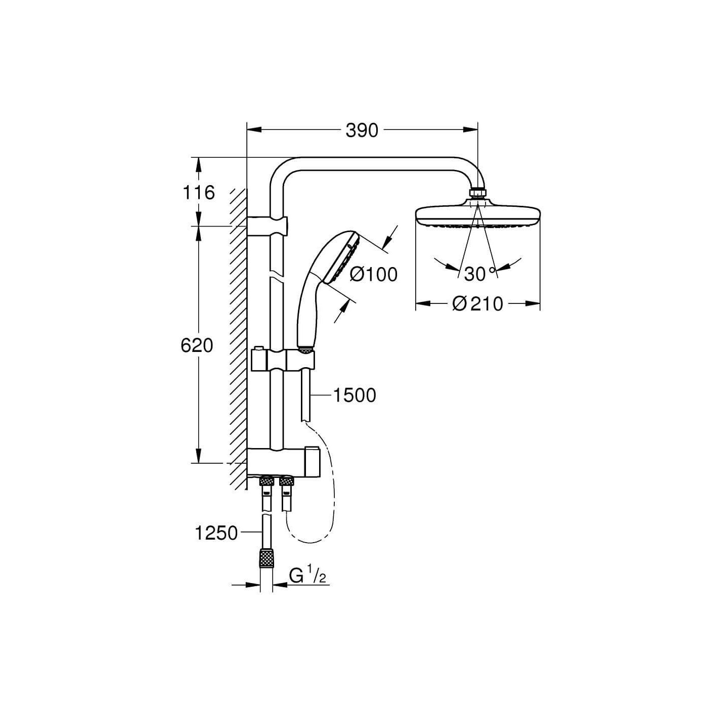 System Prysznicowy Z Przełącznikiem Do Montażu Ściennego Tempesta System 210 26381001 Grohe