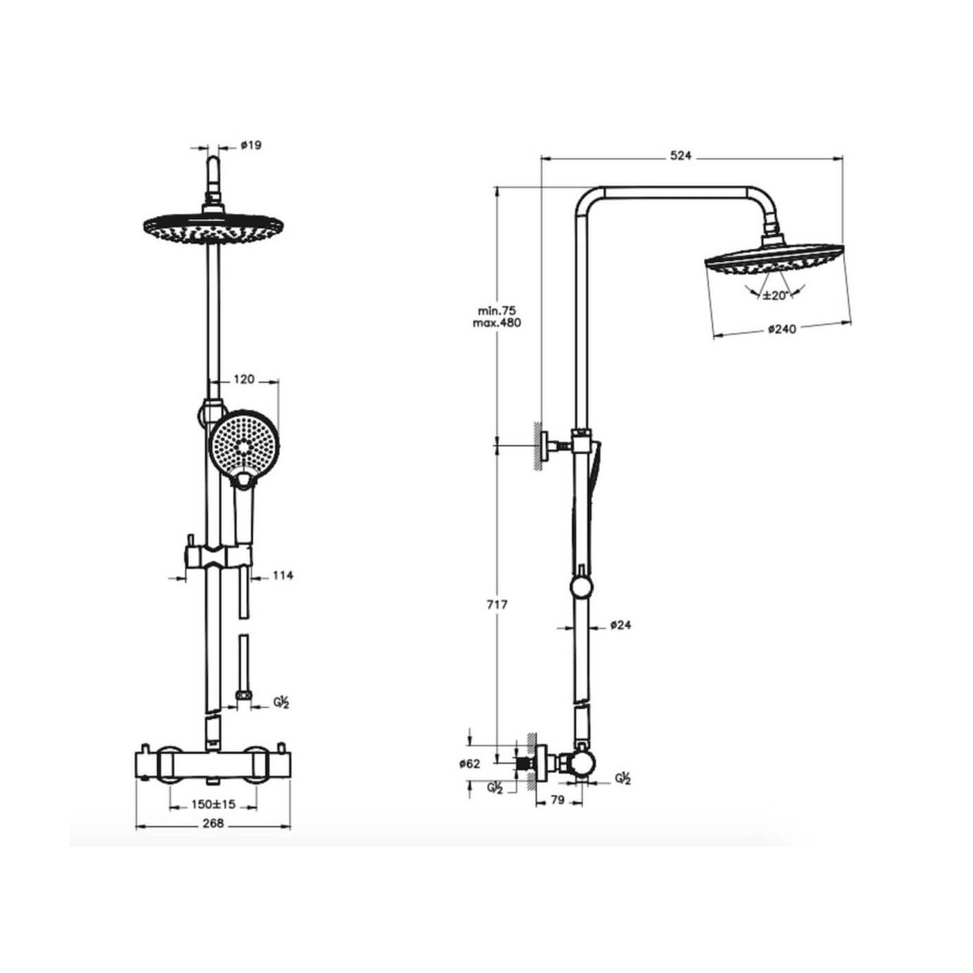 Kolumna Prysznicowa Termostatyczna AquaHeat Bliss 240 2F Miedź A4720526EXP Vitra