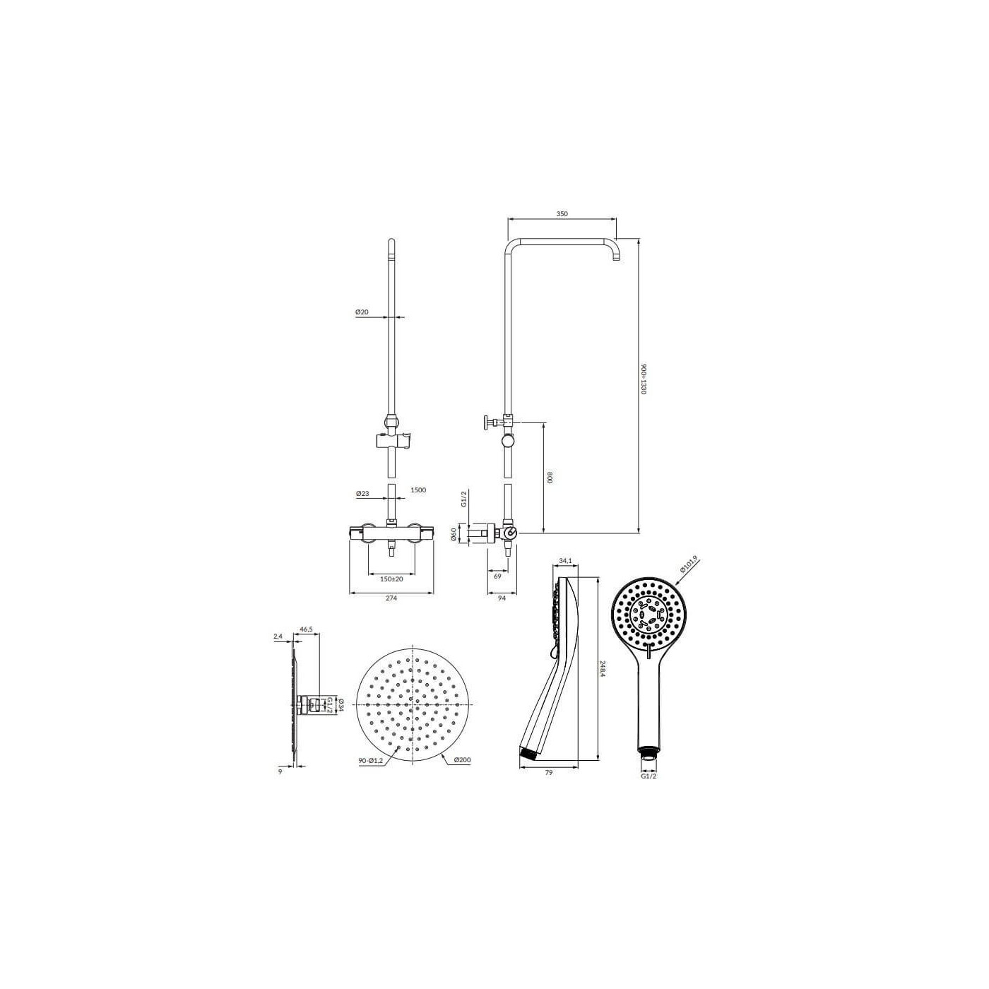 Termostatyczny System Prysznicowy Natynkowy Y Chrom Y1244XOCR Omnires