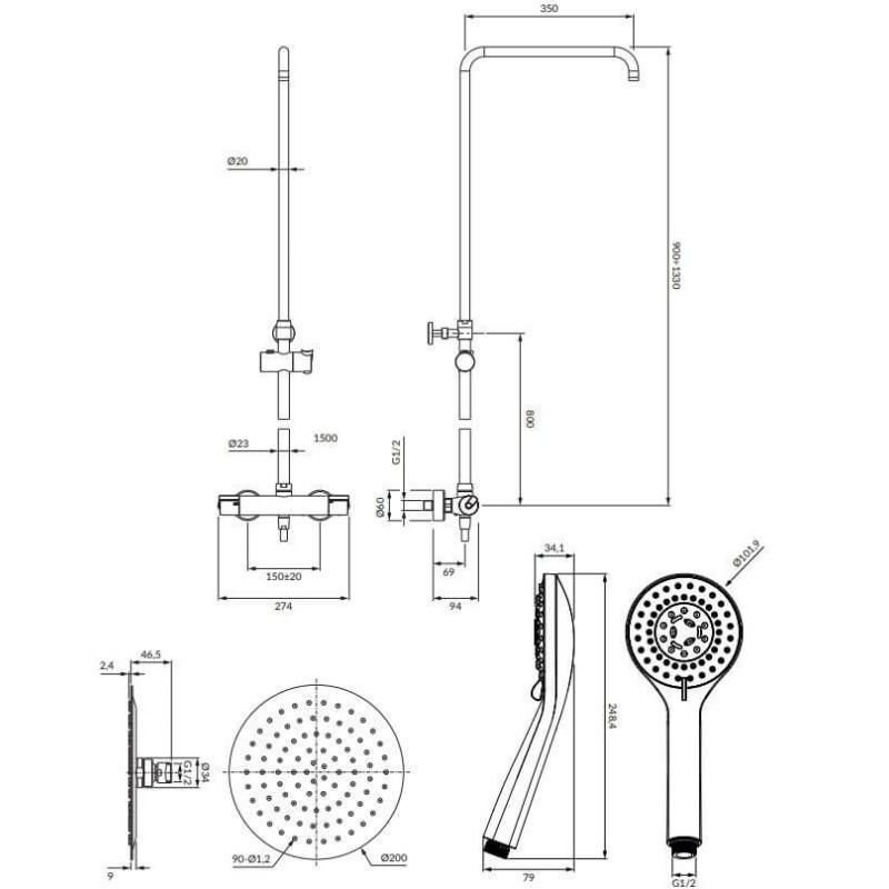 Termostatyczny System Prysznicowy Natynkowy Y Chrom Y1244XOCR Omnires