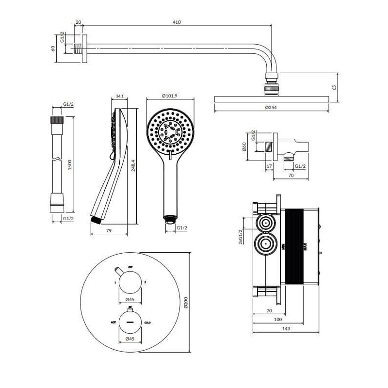 Termostatyczny System Prysznicowy Podtynkowy Y Chrom SYSYT05CR Omnires