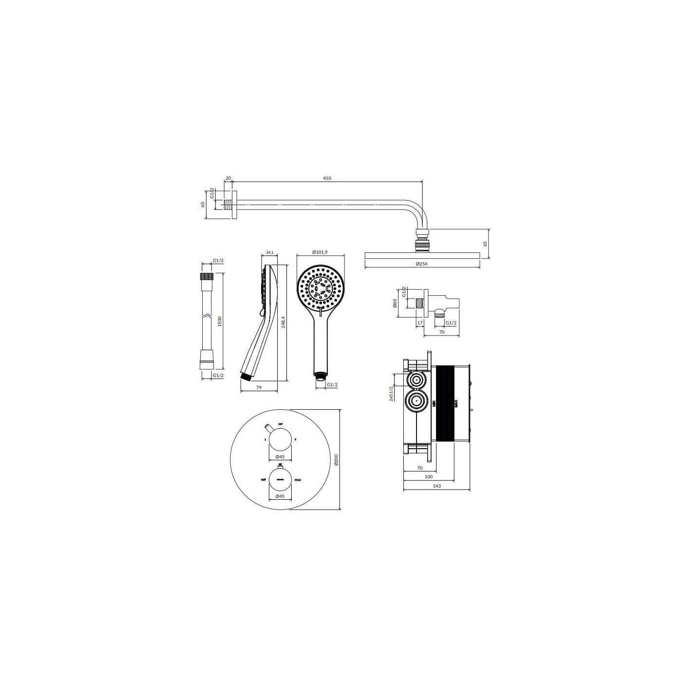Termostatyczny System Prysznicowy Podtynkowy Y Czarny SYSYT05BL Omnires