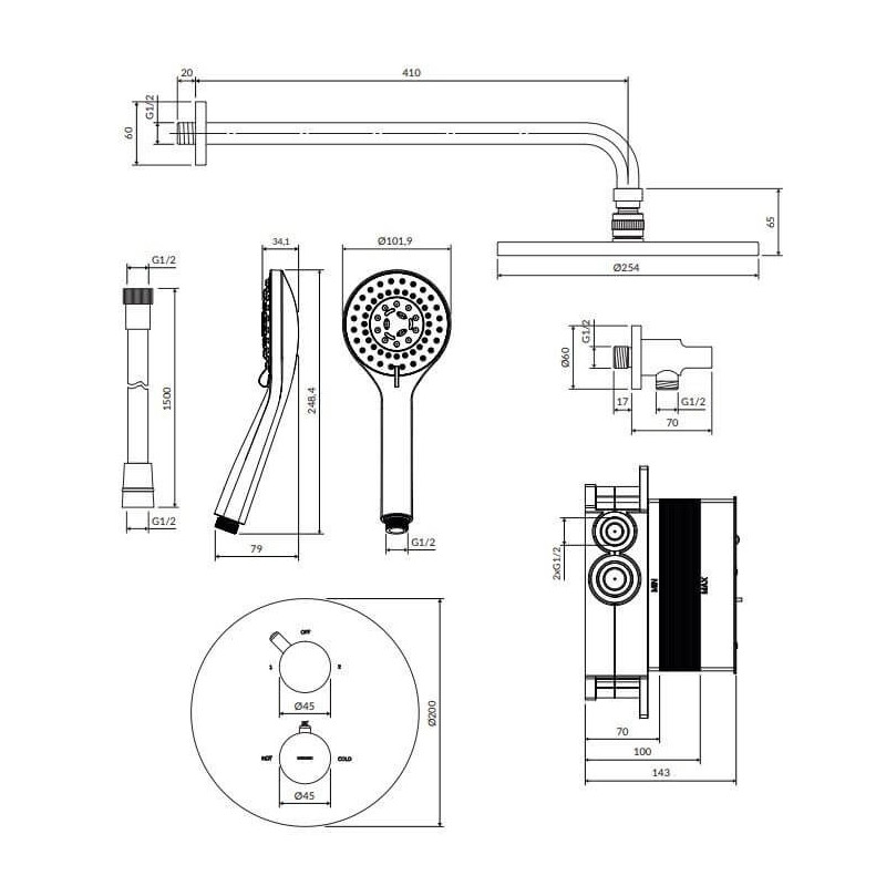 Termostatyczny System Prysznicowy Podtynkowy Y Czarny SYSYT05BL Omnires