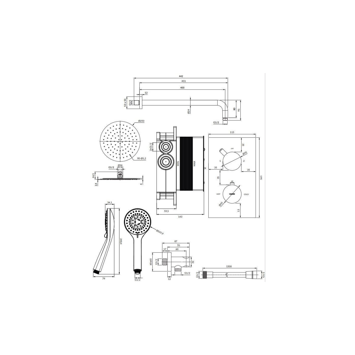Termostatyczny System Prysznicowy Podtynkowy Y Chrom SYSYT01XCR Omnires
