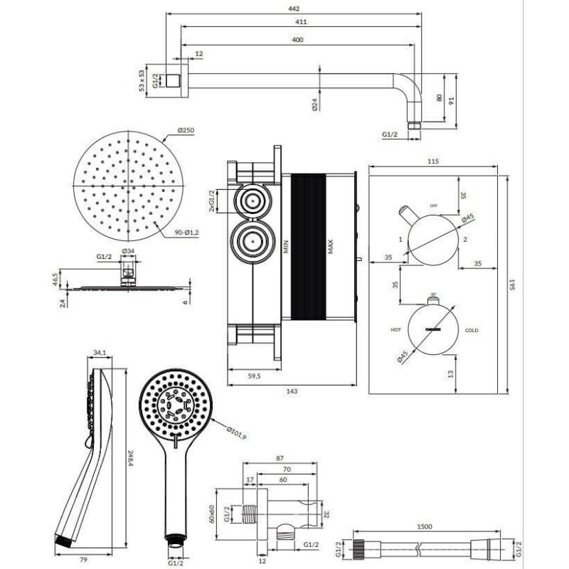 Termostatyczny System Prysznicowy Podtynkowy Y Chrom SYSYT01XCR Omnires