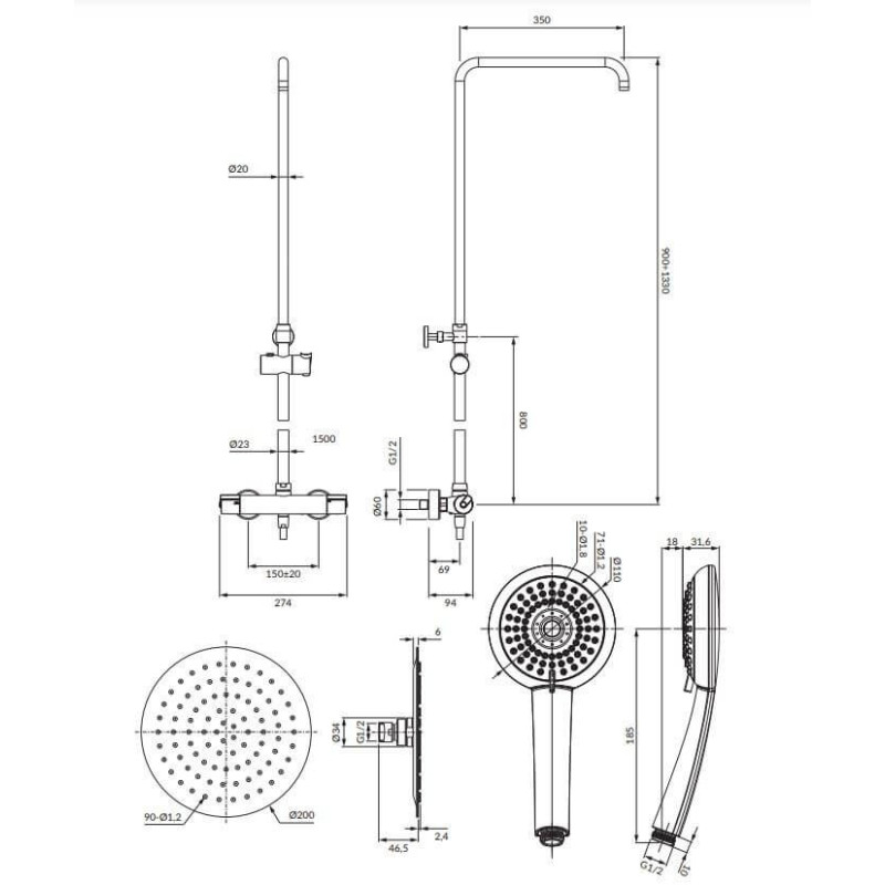 System Prysznicowy Natynkowy Termostatyczny Y Chrom Y1244X/6CR Omnires