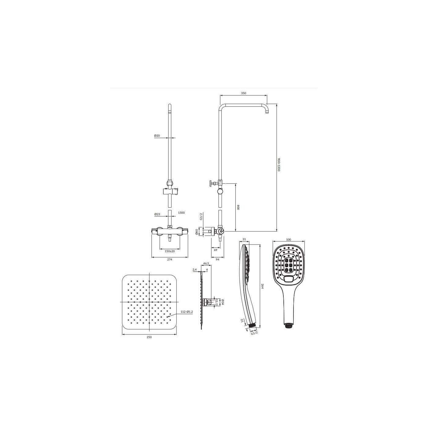 Termostatyczny System Prysznicowy Natynkowy Y Chrom Y1244DCR Omnires