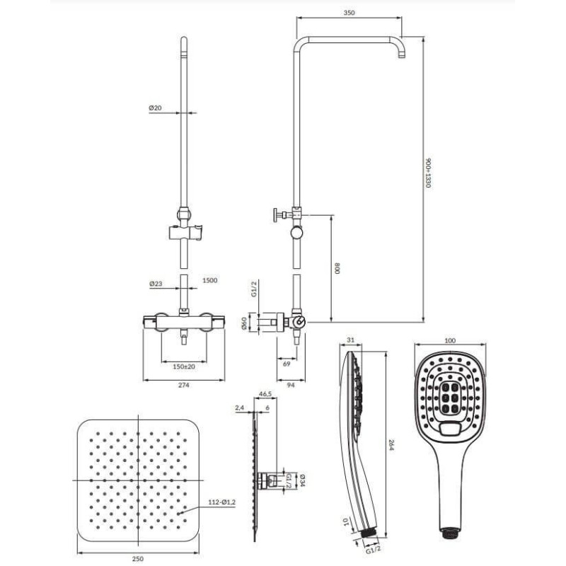Termostatyczny System Prysznicowy Natynkowy Y Chrom Y1244DCR Omnires