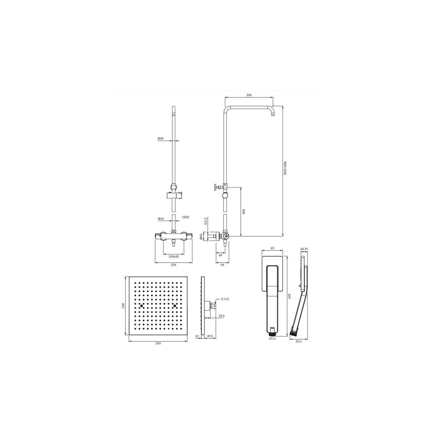 Termostatyczny System Prysznicowy Natynkowy Y Chrom SYSY11/N/6CR Omnires