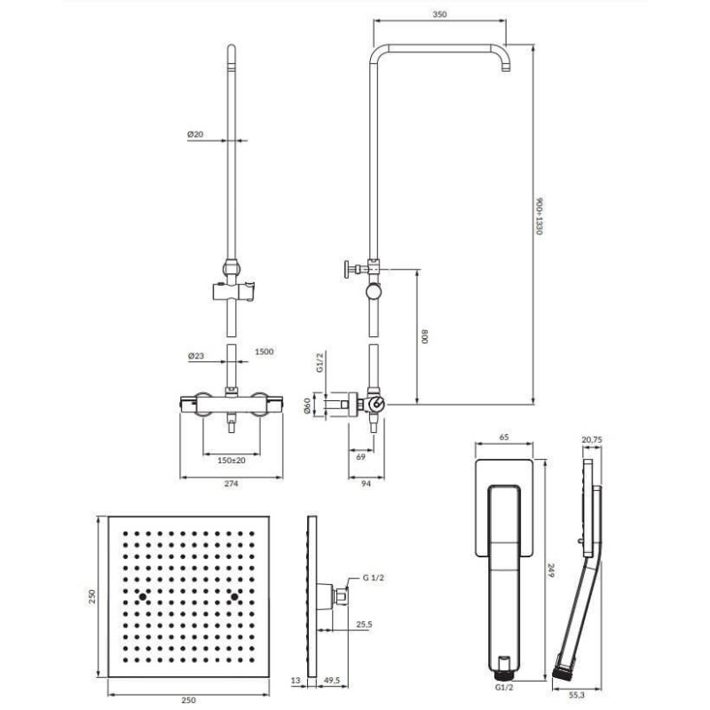 Termostatyczny System Prysznicowy Natynkowy Y Chrom SYSY11/N/6CR Omnires