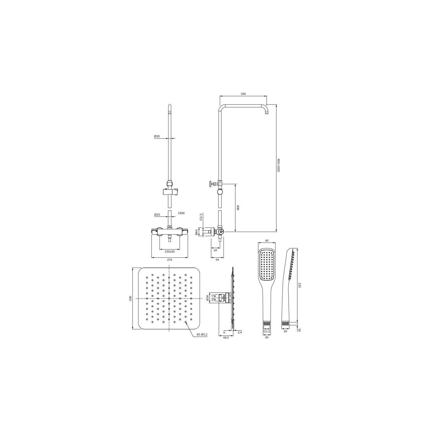 Termostatyczny System Prysznicowy Natynkowy Y Chrom Y1244X/6/KCR Omnires