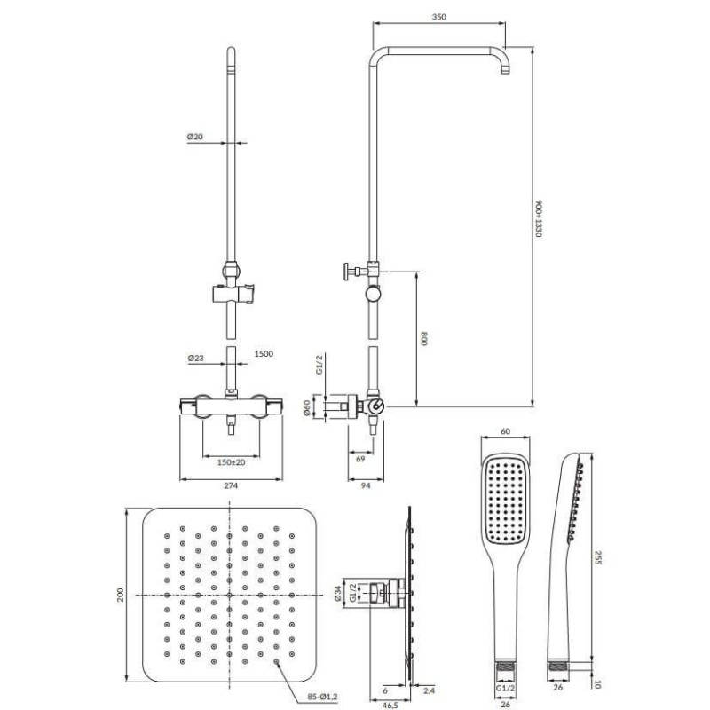 Termostatyczny System Prysznicowy Natynkowy Y Chrom Y1244X/6/KCR Omnires