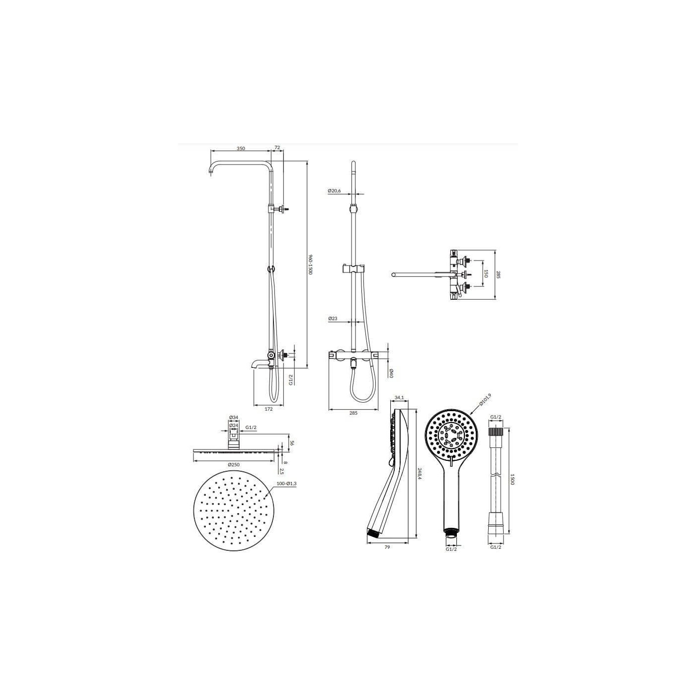 Termostatyczny System Wannowo-Prysznicowy Natynkowy Y Czarny Y1234ALBL Omnires